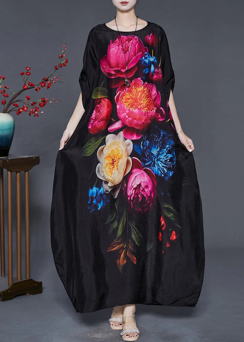 Red Oversized Silk Maxi Dress Spring