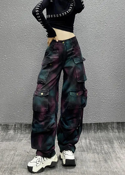 Original Design High Waisted and Multi Pocket Denim Pants Autumn