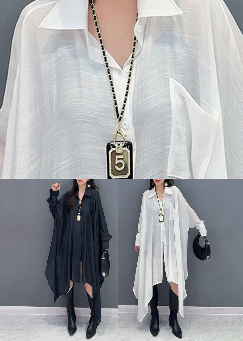 Black Maxi Shir Asymmetrical Button Fall