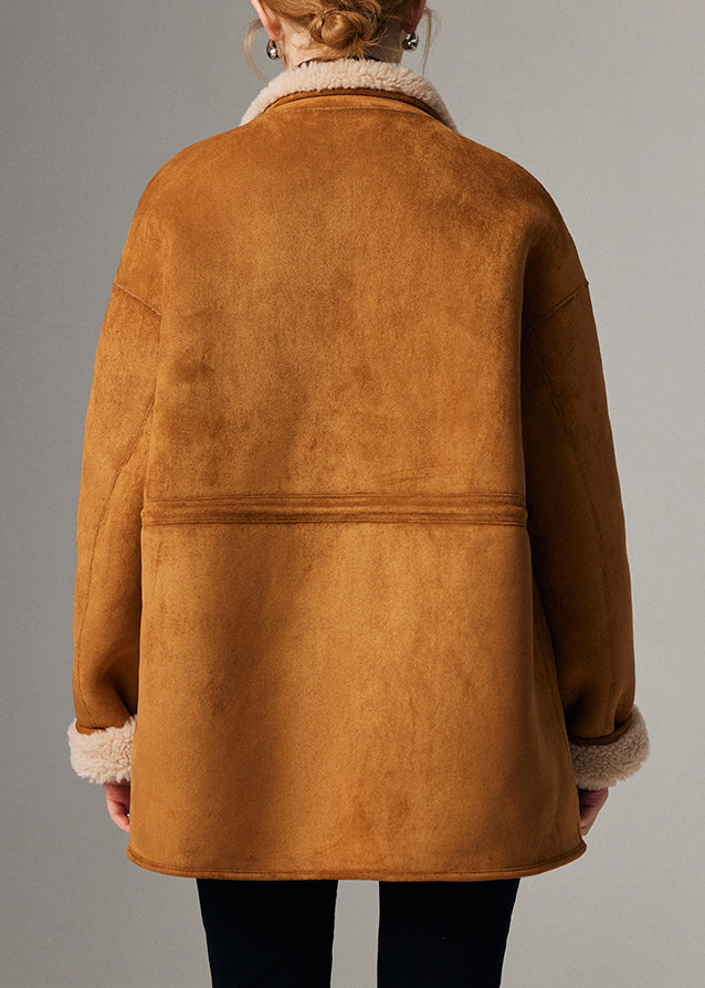 Camel Drawstring Button Wear on Both Sides Coats Winter
