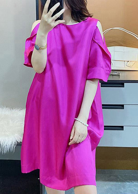 Rose O-neck Off the Shoulder Silk a Line Skirts Short Sleeve