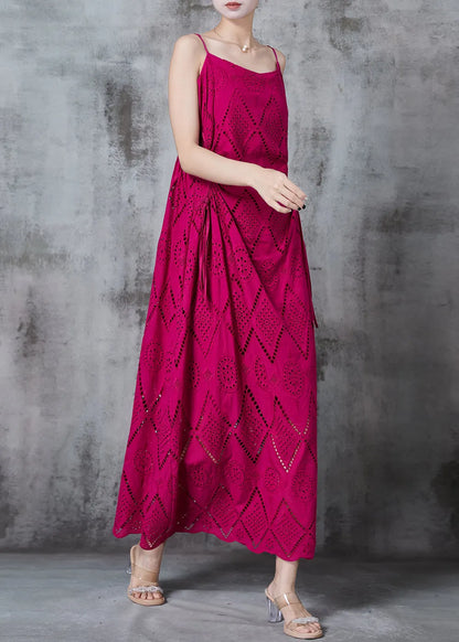 Rose Hollow Out Cotton Spaghetti Strap Dress Summer