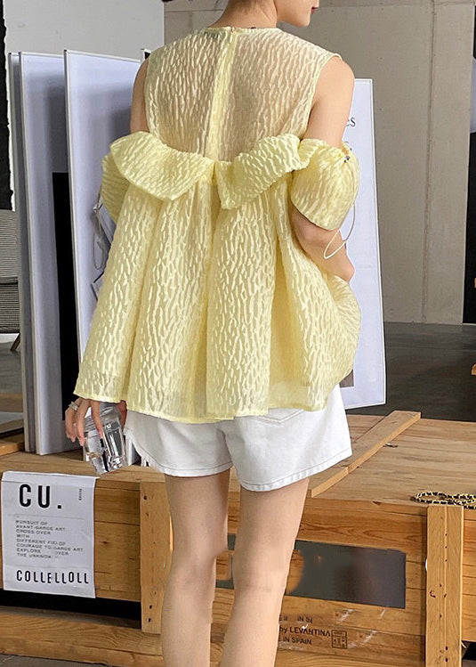 Yellow Drawstring Off the Shoulder Silk Shirt Top Summer