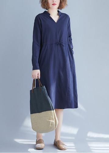 Blue Clothes for V Neck Drawstring Dresses Spring Dresses