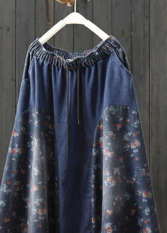 Denim Light Blue Print High Waist a Line Skirt Summer