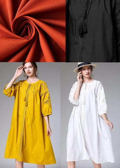 White Loose O-neck a Line Spring Maxi Dress Three Quarter Sleeve