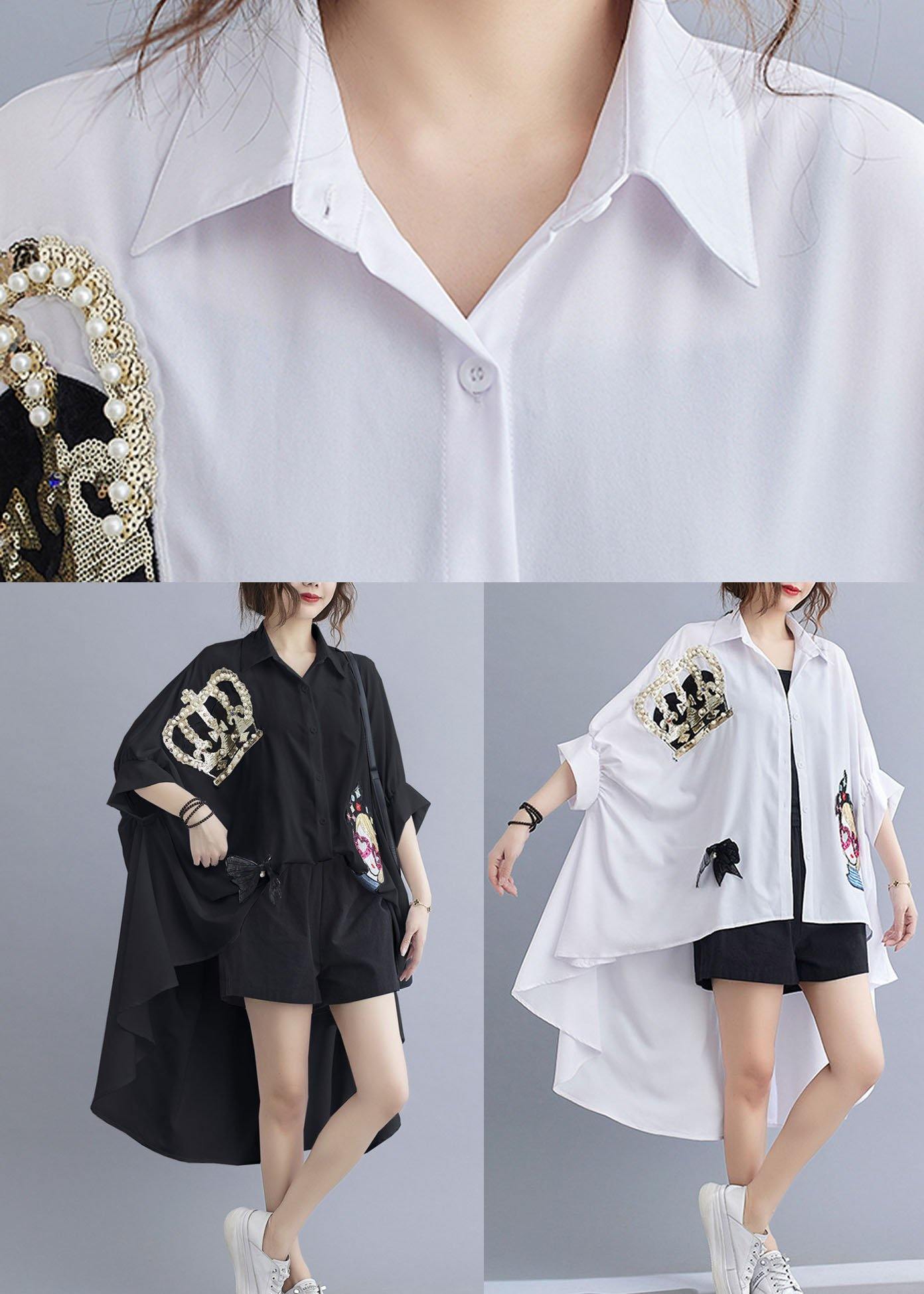 Fine Black Peter Pan Collar Low High Design Summer Top