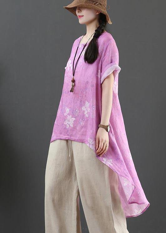Italian Purple Print Linen Button Summer Shirt Top
