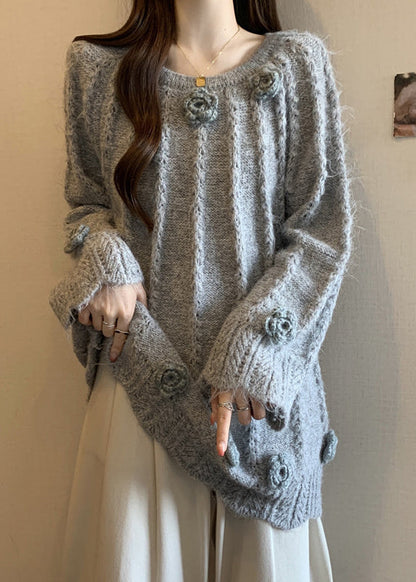 Art Grey Oversized Warm Knit Sweaters Fall