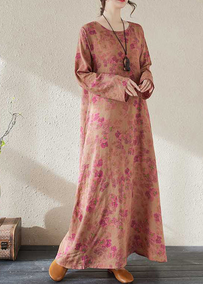 Red O-neck Maxi Holiday Dresses Long Sleeve