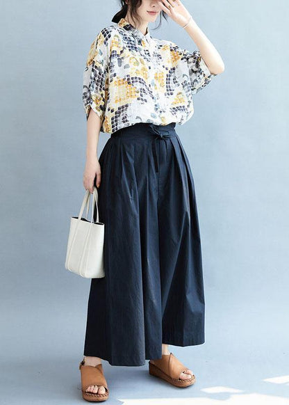 Navy Loose Wide Leg Tie Waist Fall Asymmetrical Design Pants