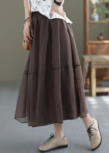 Chocolate Patchwork Tulle a Line Skirts High Waist Exra Large Hem Summer