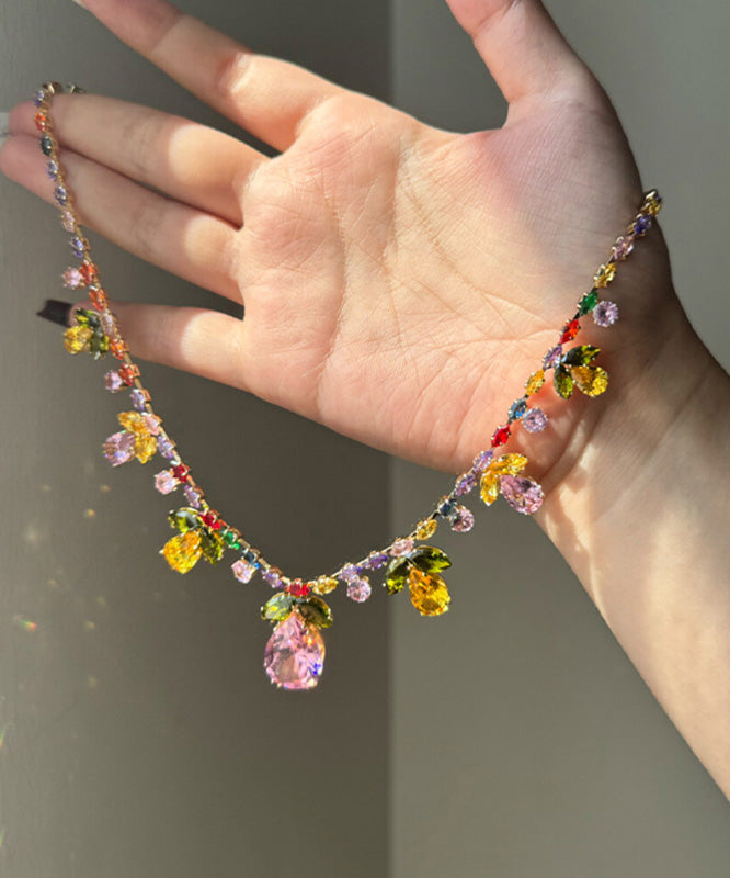 Rainbow Alloy Zircon Water Drop Pendant Necklace