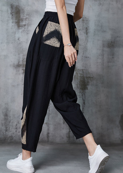 Khaki Tie Dye Cotton Harem Pants Oversized Pockets Spring