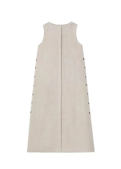 Khaki O-neck Low High Design Robe Dresses Sleeveless