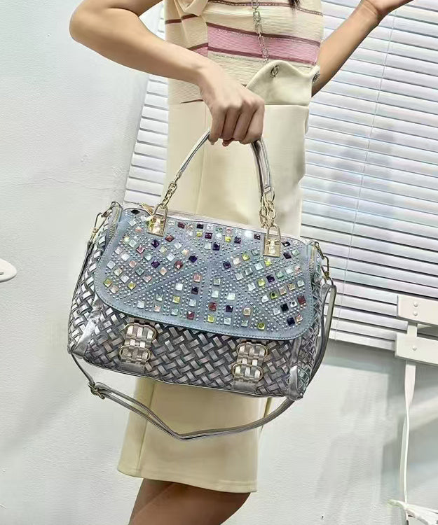 Handmade Blue Zircon Denim Tote Handbag