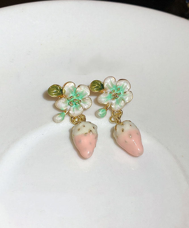 Boutique Pink Alloy Inlaid Oil Drip Strawberry Drop Earrings