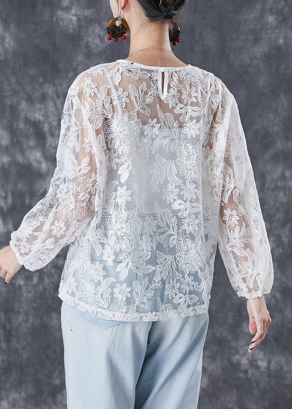 Italian White Embroideried Hollow Out Tulle Two Piece Set Fall