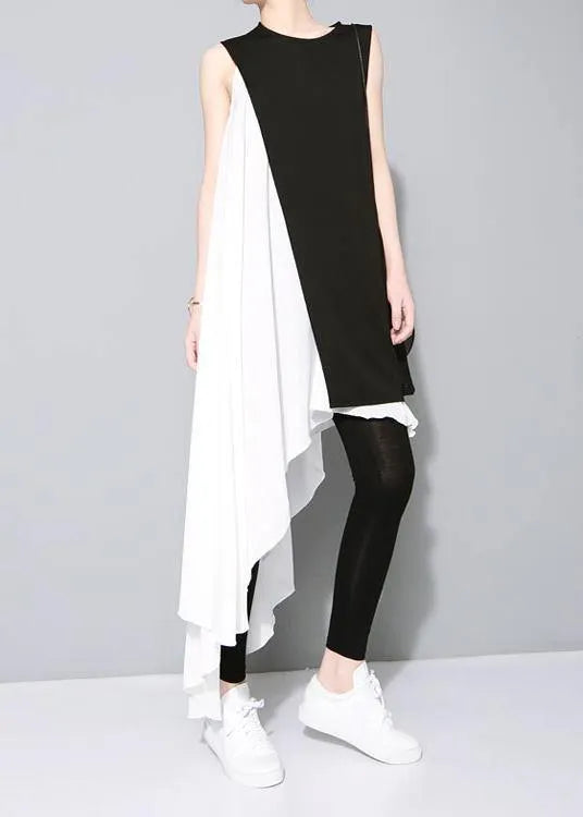 New Asymmetrical Design Personality Stitching Two Piece Dress