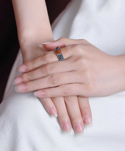 Retro Silk Sterling Silver Inlaid Agate Rings