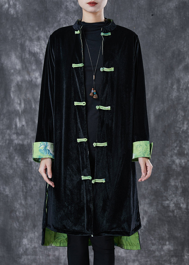 Black Chinese Button Silk Velvet Coat Outwear Spring