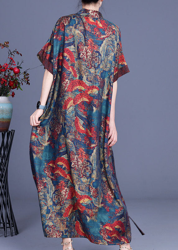 Blue Print Silk Robe Dresses Spring