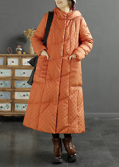 Purple Hooded Pockets Jacquard Duck Down Puffer Coats Winter
