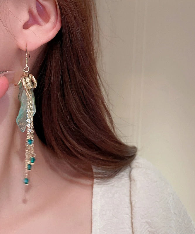 Light Green Asymmetricar Alloy Acrylic Crystal Tassel Drop Earrings