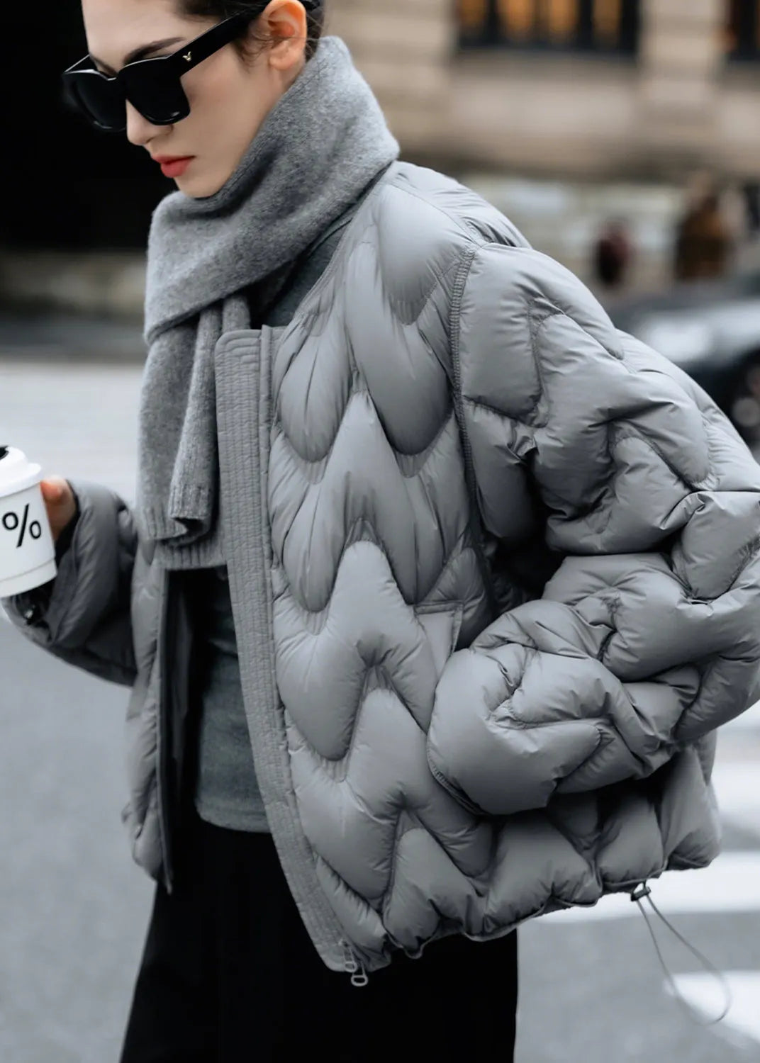 Classy Grey Oversized Drawstring Duck Down Down Coat Winter