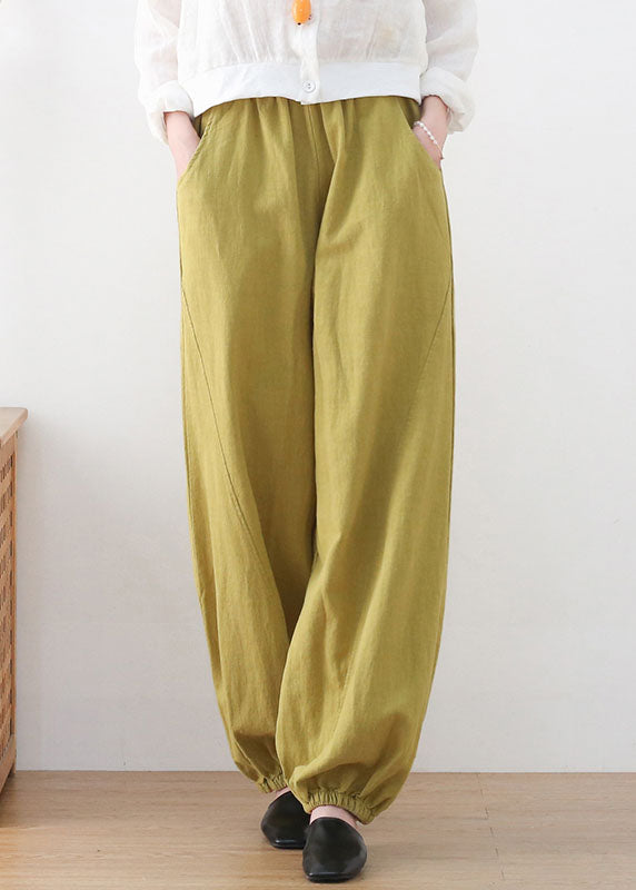 Ginger Elastic Waist Linen Beam Pants Summer
