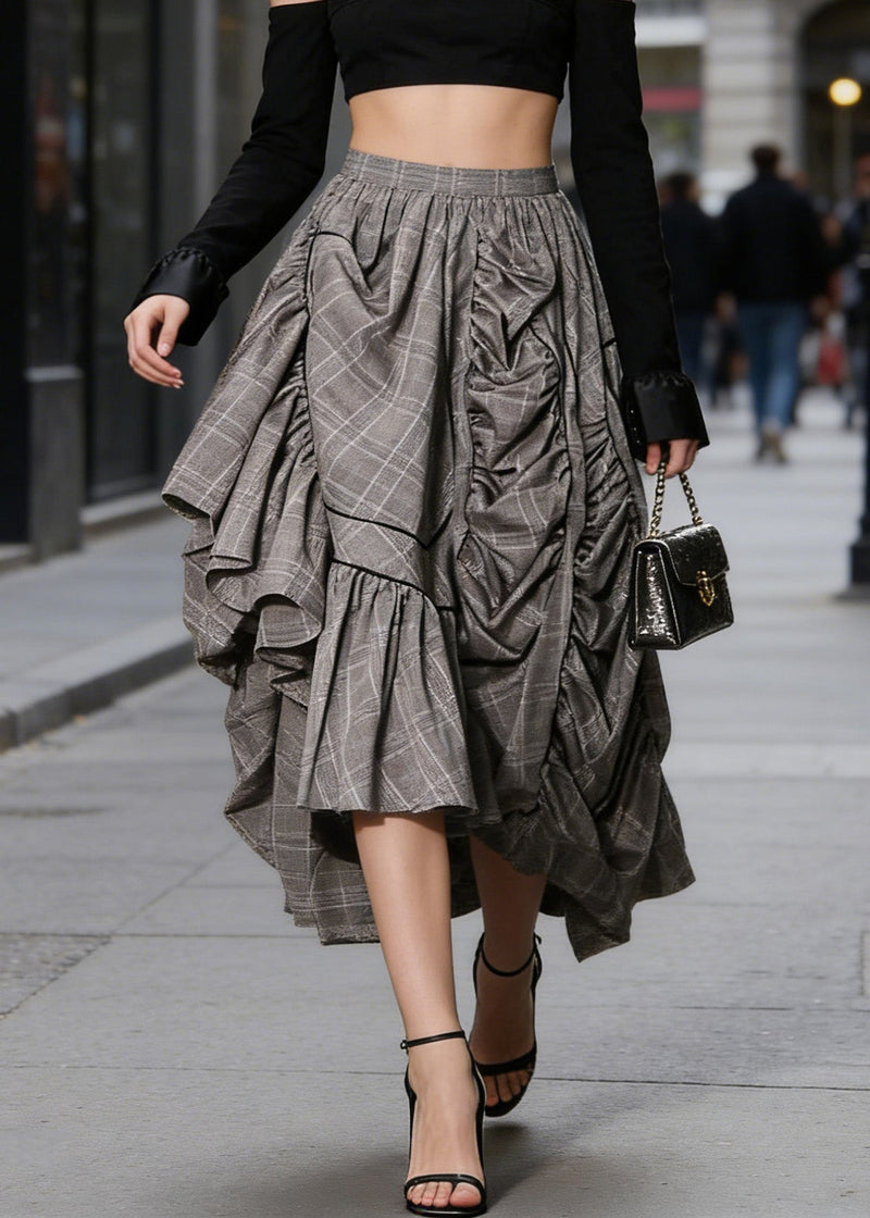 Plaid Asymmetrical Design Cinched Summer a Line Skirt