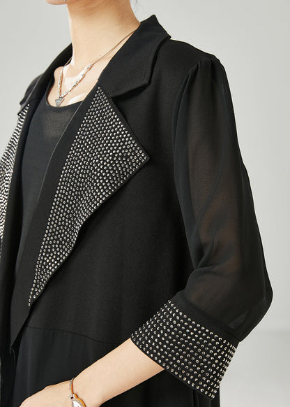 Black Oversized Rivet Chiffon Two Pieces Set Spring