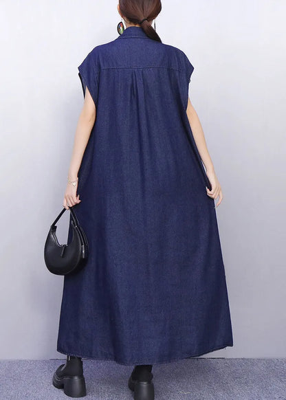 Creative Butterfly Adorned Pockets Denim Maxi Dress