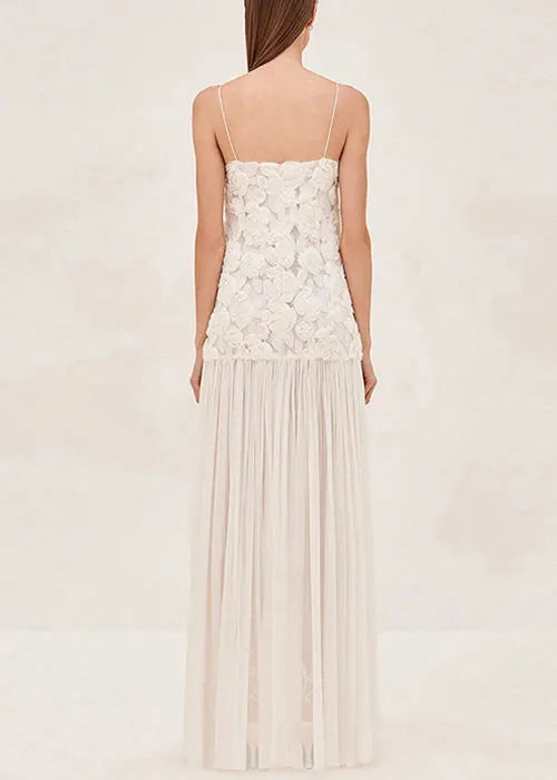 White Zippered Wrinkled Chiffon Spaghetti Strap Dress Sleeveless