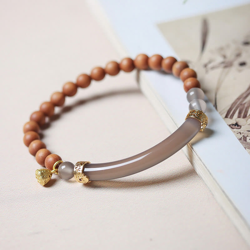 14-16cm Gray Agate Sandalwood Chalcedony Cuff Bracelet for Calm
