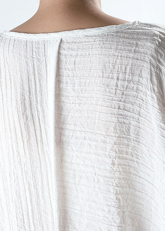 Loose White Asymmetrical Shirt Half Sleeve