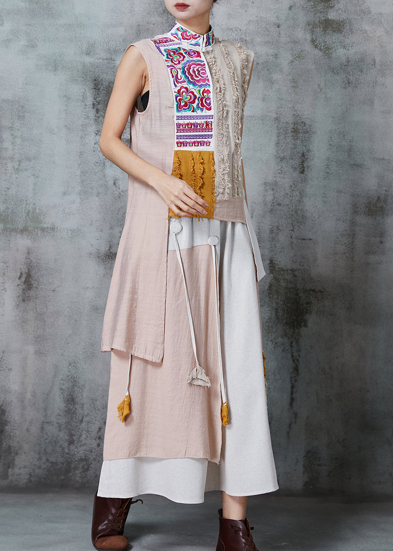 Apricot Asymmetrical Patchwork Linen Two Piece Set Outfits Summer
