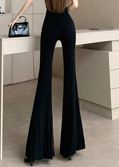 Original Design Black Flared Trousers Lace Patchwork Draping