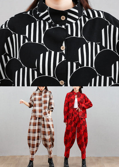 French Red Stand Collar Shirts and Beam Pants Two Pieces Set Long Sleeve Spring