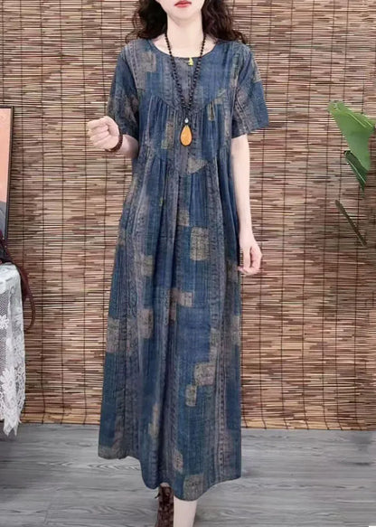 Navy Oversized Print Cotton Dress Summer
