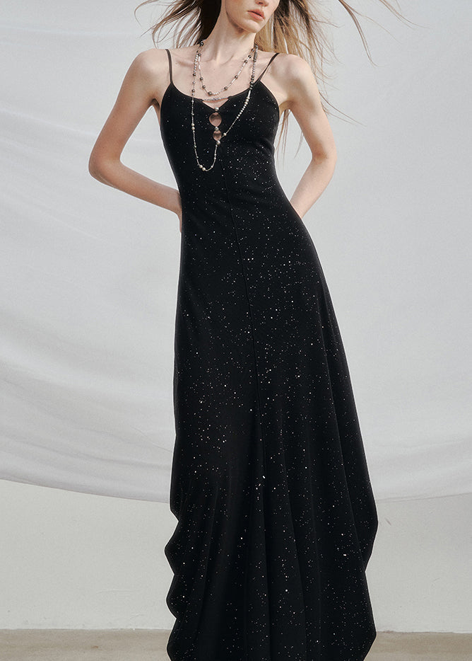 Black High Waist Cotton Two Pieces Set Hollow Out