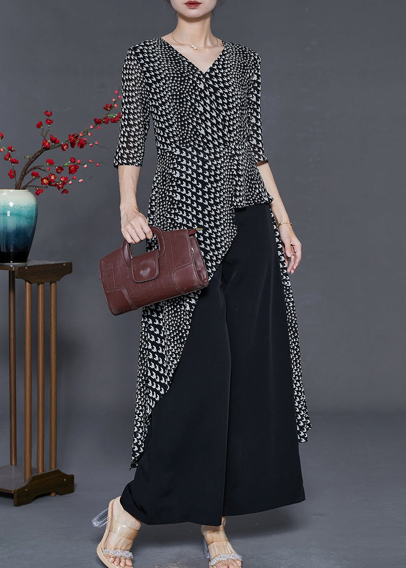 Fine Black Asymmetrical Print Chiffon Two Pieces Set Summer