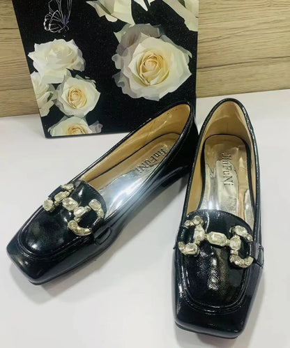 Rose Zircon Faux Leather Square Toe New Flats