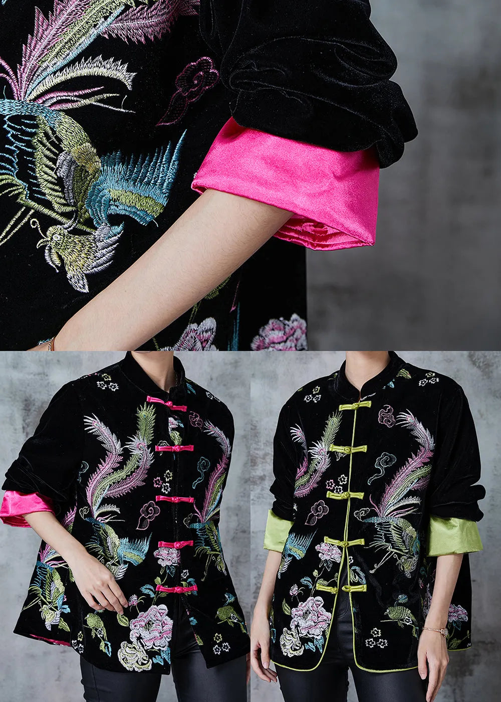 Rose Embroidered Silk Velvet Oriental Jacket Fall