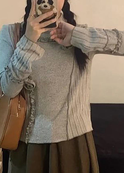 Grey Turtleneck Patchwork Top Fall