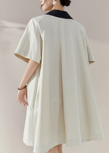 White Peter Pan Collar Button Shirts Mid Dress Summer