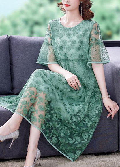 Green Embroideried Patchwork Tulle Holiday Dress Summer