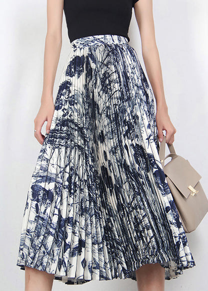 Print Wrinkled High Waist Cotton Skirts Summer