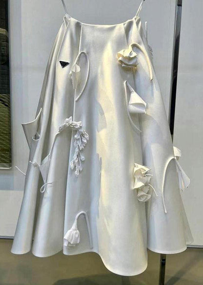 White Wrinkled Decorated Skirts Summer