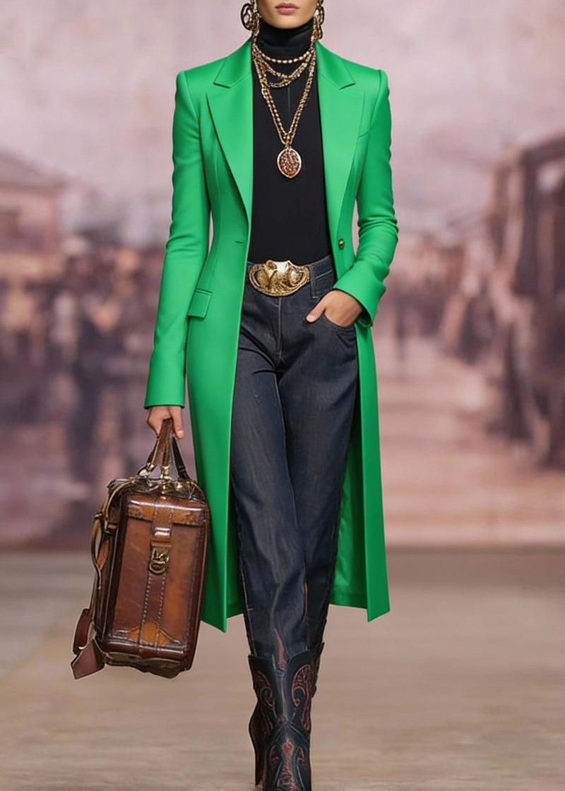 Green Peter Pan Collar Pockets Cotton Suit Coat Spring